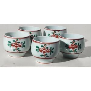 Asian Vintage Set of 5 Stackable Glazed Ceramic Sake, Tea Cups  EUC